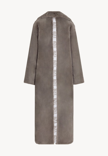 Taupe LIVORNO faux fur coat with logo tape on the back
