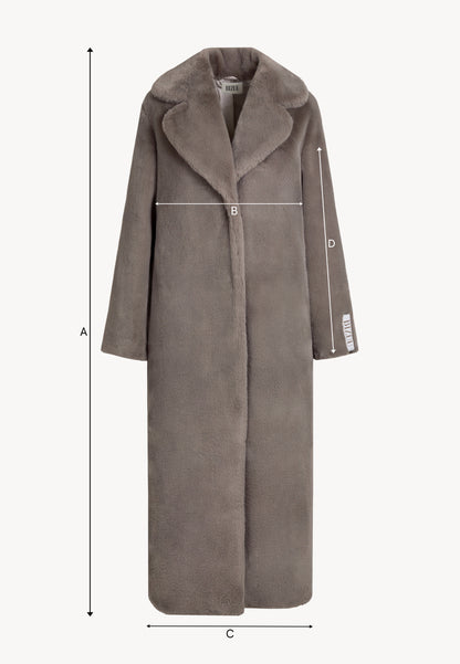 Taupe LIVORNO faux fur coat with logo tape on the back