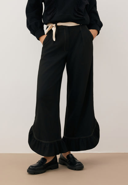 Black wide-leg pants with ruffles NELLY