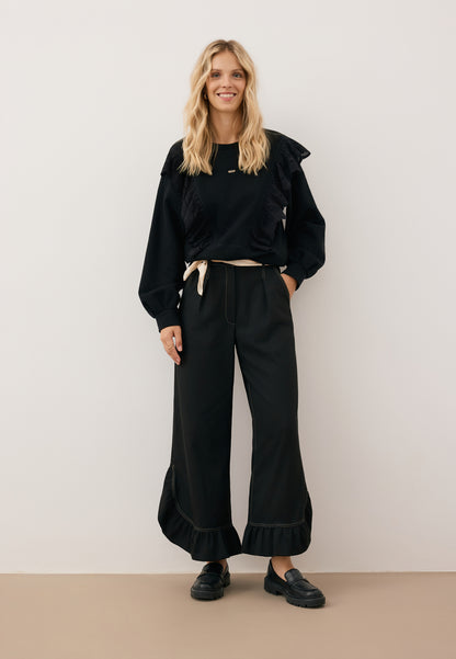 Black wide-leg pants with ruffles NELLY