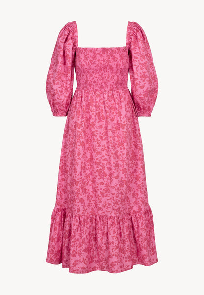 Pink midi dress with copyright print LUMIA