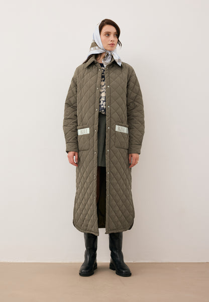 MAREVIA long quilted coat in khaki