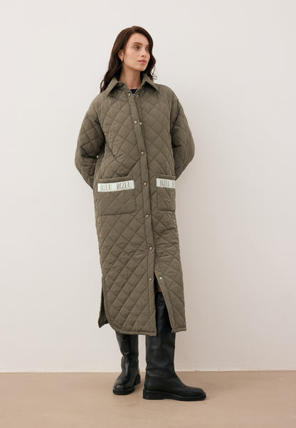 MAREVIA long quilted coat in khaki