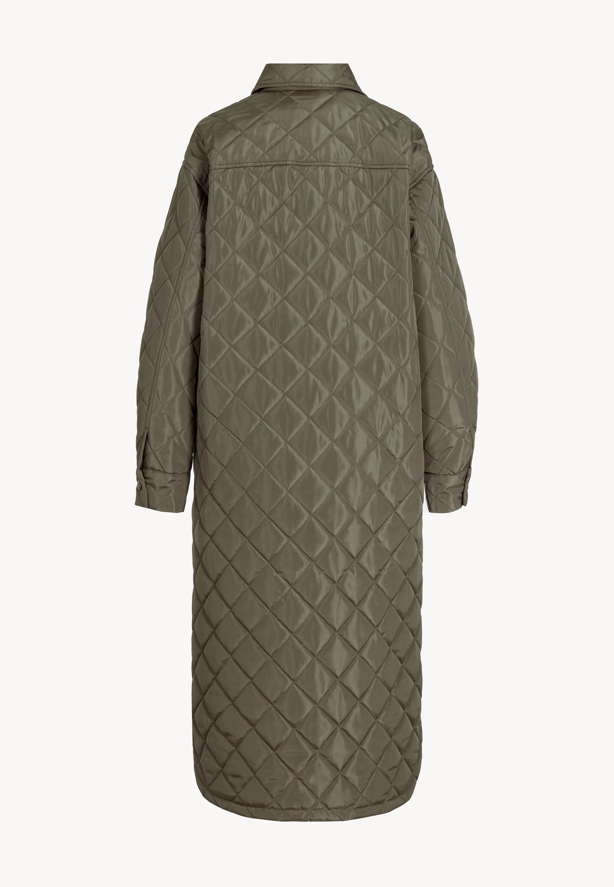 Back view of the khaki MAREVIA quilted coat.