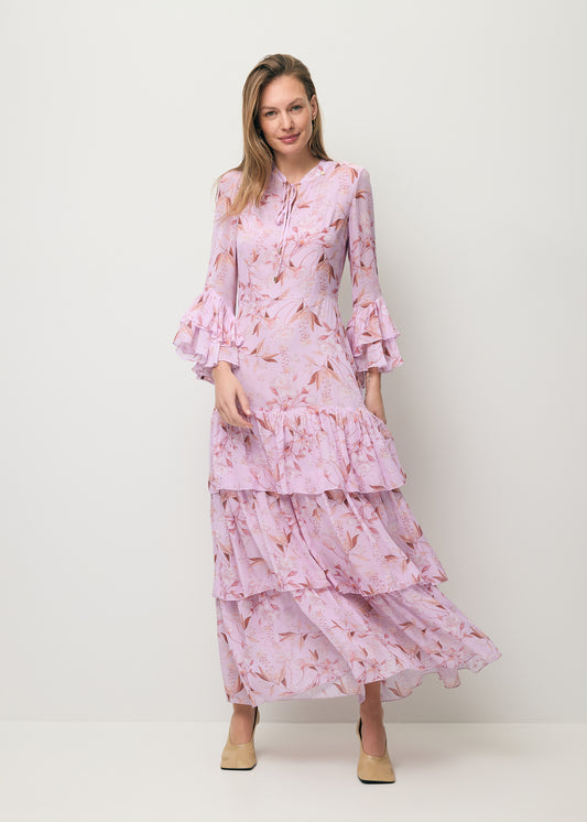 Purple maxi dress with original print MASSI