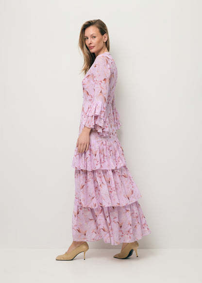 Purple maxi dress with original print MASSI