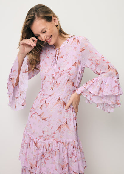 Purple maxi dress with original print MASSI