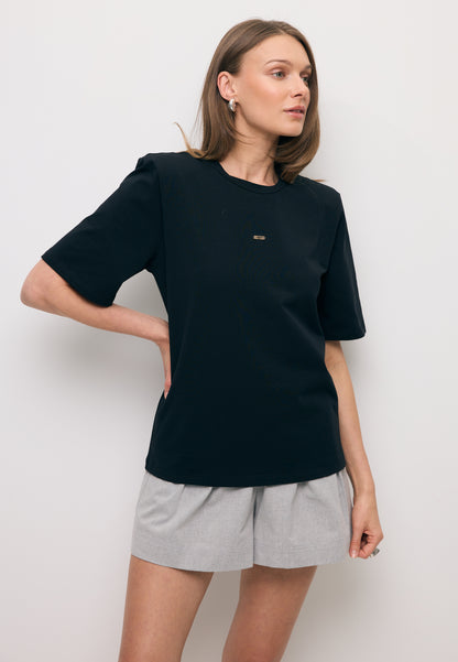 Black women’s T-shirt with shoulder pads MELISA