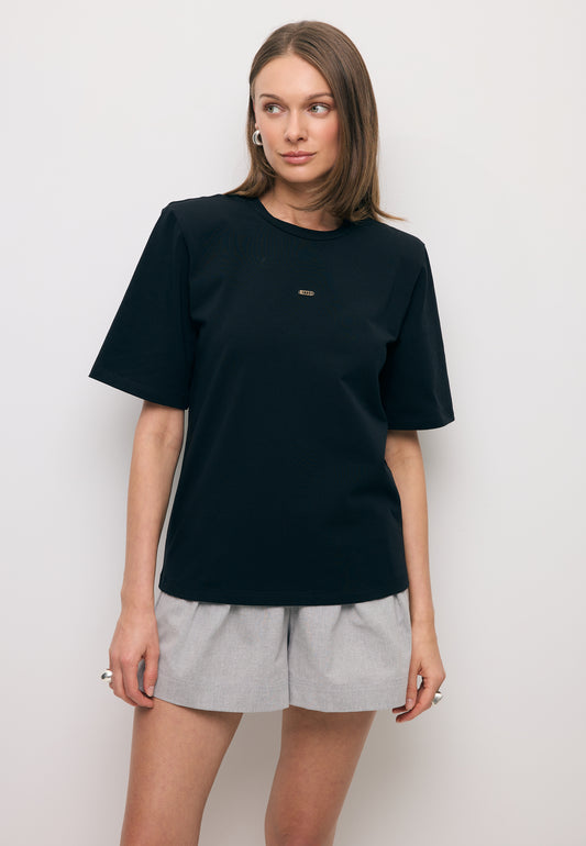 Black women’s T-shirt with shoulder pads MELISA