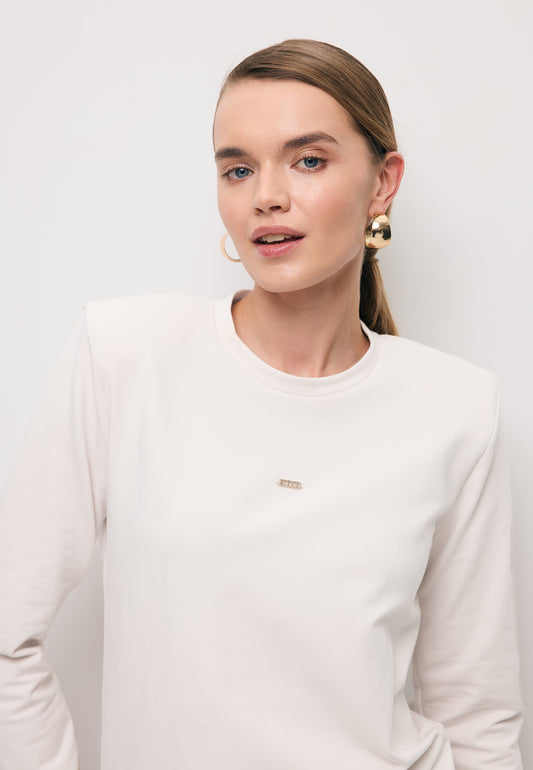Beige long-sleeve top with shoulder pads MELISSANDRA