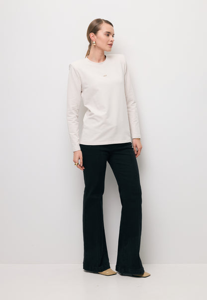 Beige long-sleeve top with shoulder pads MELISSANDRA