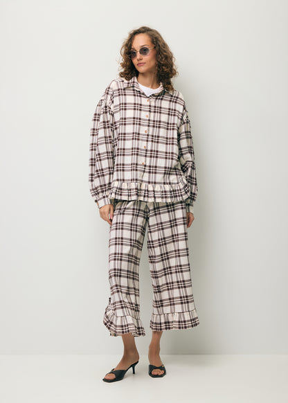 Checkered trousers with a ruffle on the leg MELLA