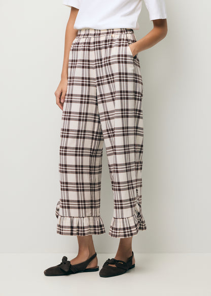 Checkered trousers with a ruffle on the leg MELLA