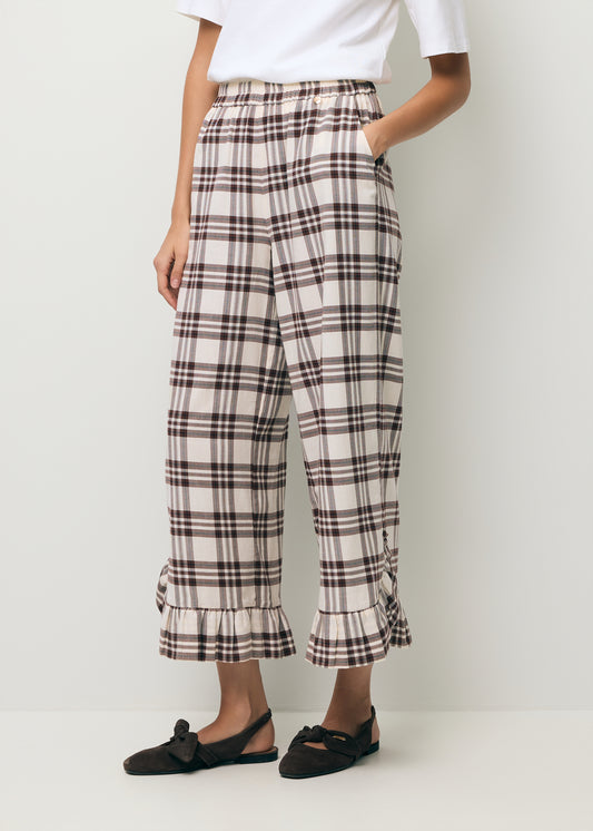 Checkered trousers with a ruffle on the leg MELLA