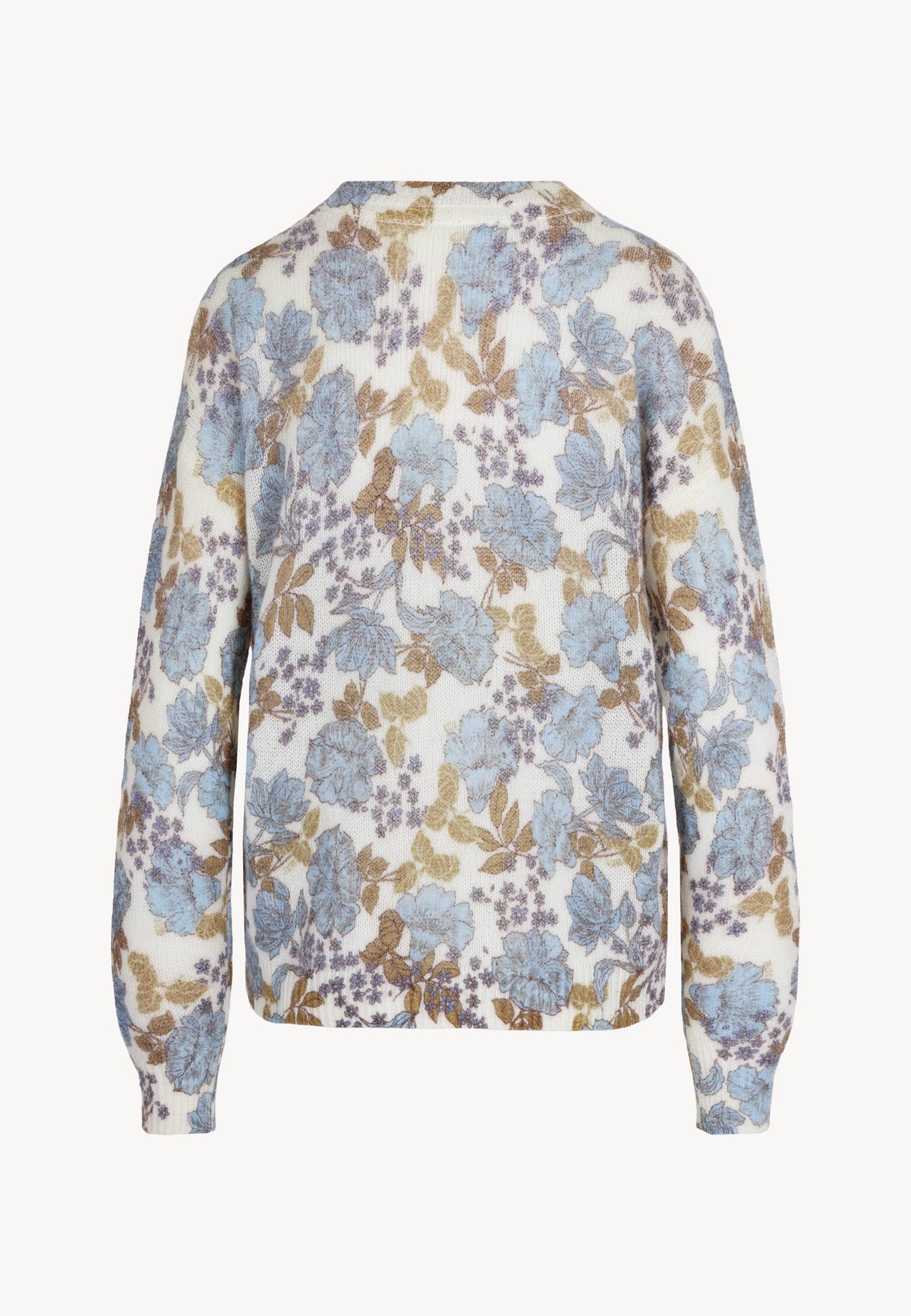 Back view of the wool MENTON sweater with floral pattern.
