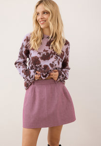 BREDA burgundy herringbone mini skirt