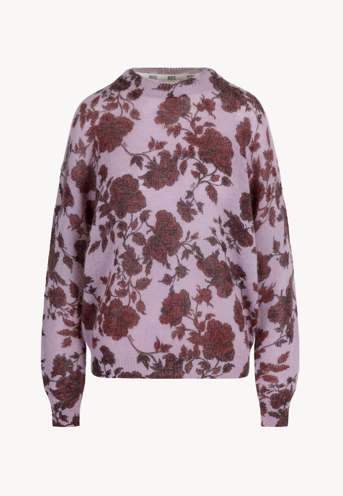 Front view of the wool MENTON sweater with floral pattern.
