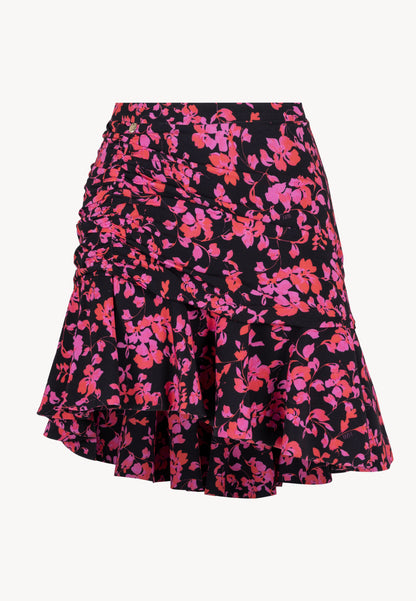 Pink floral mini skirt with an asymmetrical hem MEXICANA