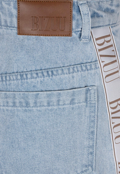 Light blue MIREYA wide-leg denim shorts with contrast trim