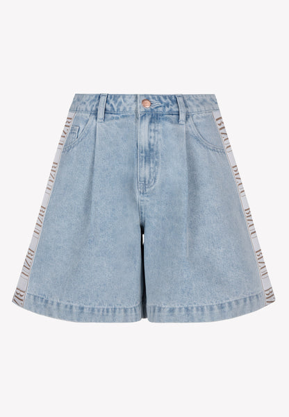 Light blue MIREYA wide-leg denim shorts with contrast trim