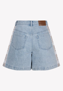 Light blue MIREYA wide-leg denim shorts with contrast trim
