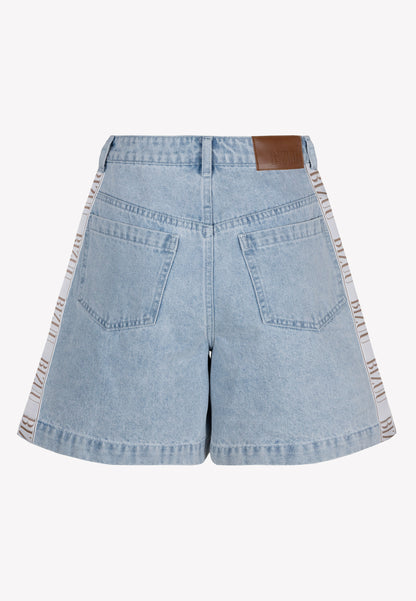 Light blue MIREYA wide-leg denim shorts with contrast trim