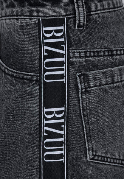 Black MIREYA wide-leg denim shorts with contrast trim