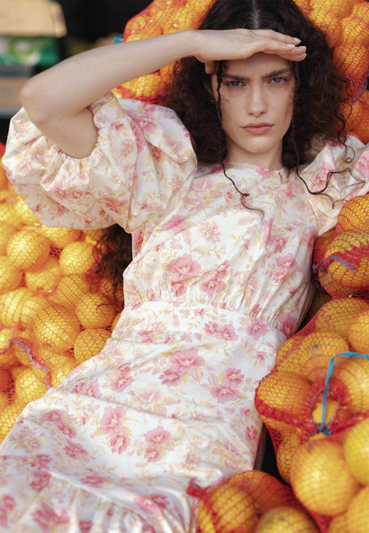 Cream MOSELLE midi dress in a floral print