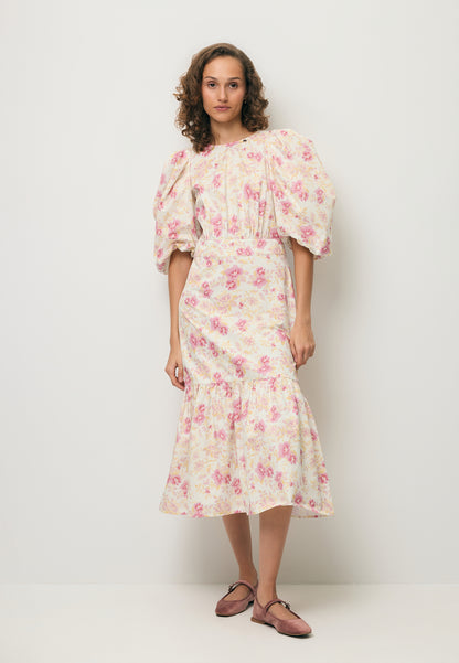 Cream MOSELLE midi dress in a floral print