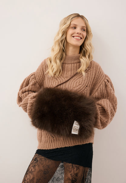 Stylish brown MUFFIE muff made of soft faux fur