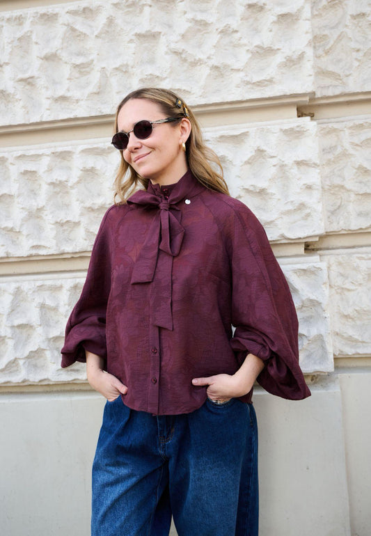 Burgundy blouse with a floral pattern VALEA