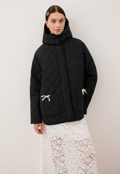 Black quilted jacket with hood NAYLA