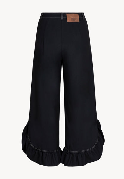 Black wide-leg pants with ruffles NELLY