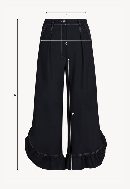 Black wide-leg pants with ruffles NELLY