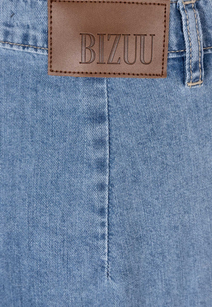 NELLA denim trousers with wide legs and a ruffle detail.