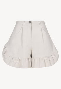 Cream NEYO shorts finished with ruffles