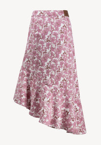Asymmetrical NIIAM denim skirt in a pink floral print