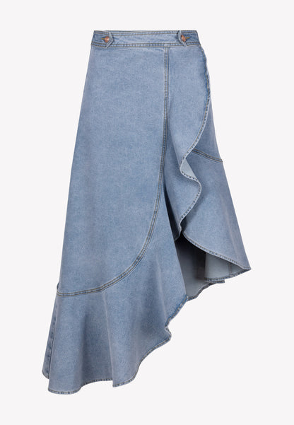 Blue NIIA denim skirt with a ruffle