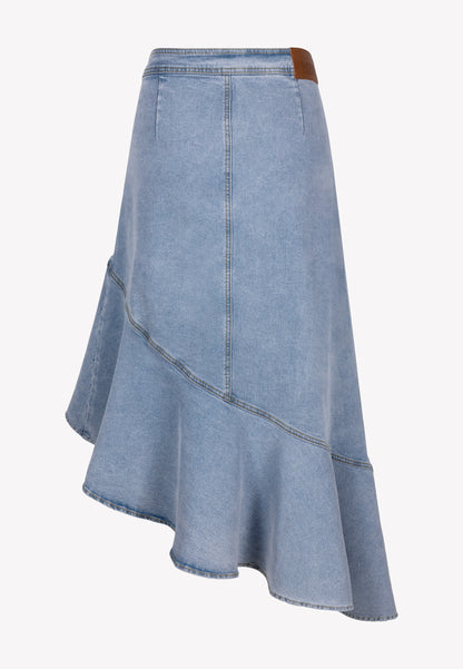 Blue NIIA denim skirt with a ruffle