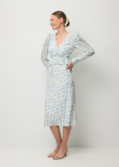 Cream midi dress with a floral print NOEMIE
