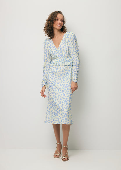 Cream midi dress with a floral print NOEMIE