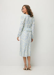 Cream midi dress with a floral print NOEMIE