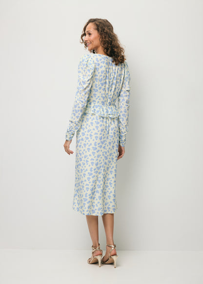 Cream midi dress with a floral print NOEMIE