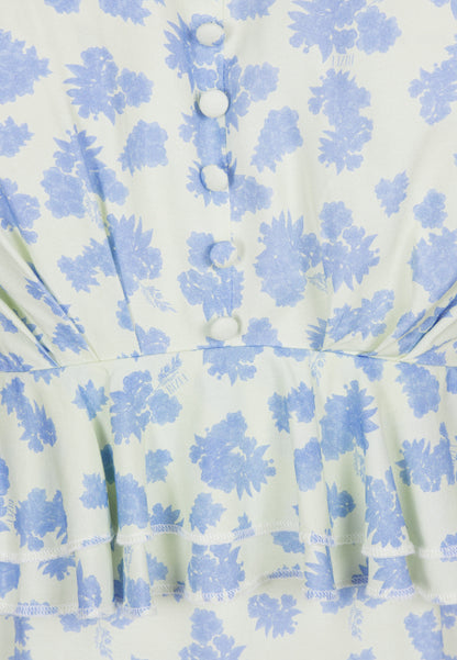 Cream midi dress with a floral print NOEMIE