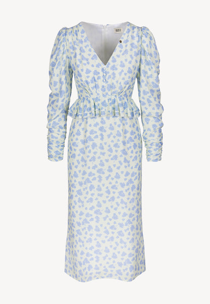 Cream midi dress with a floral print NOEMIE