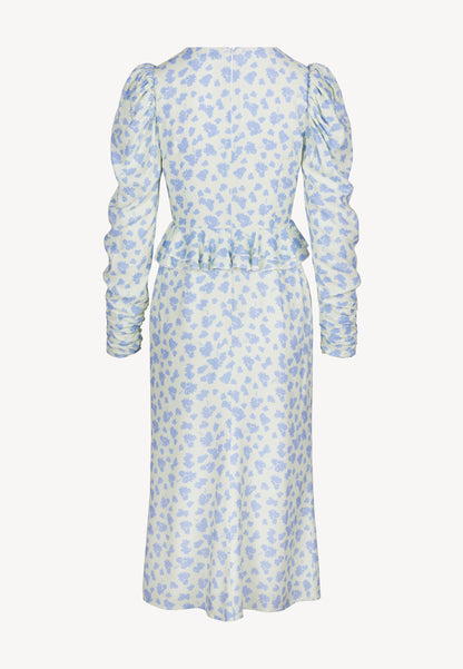 Cream midi dress with a floral print NOEMIE