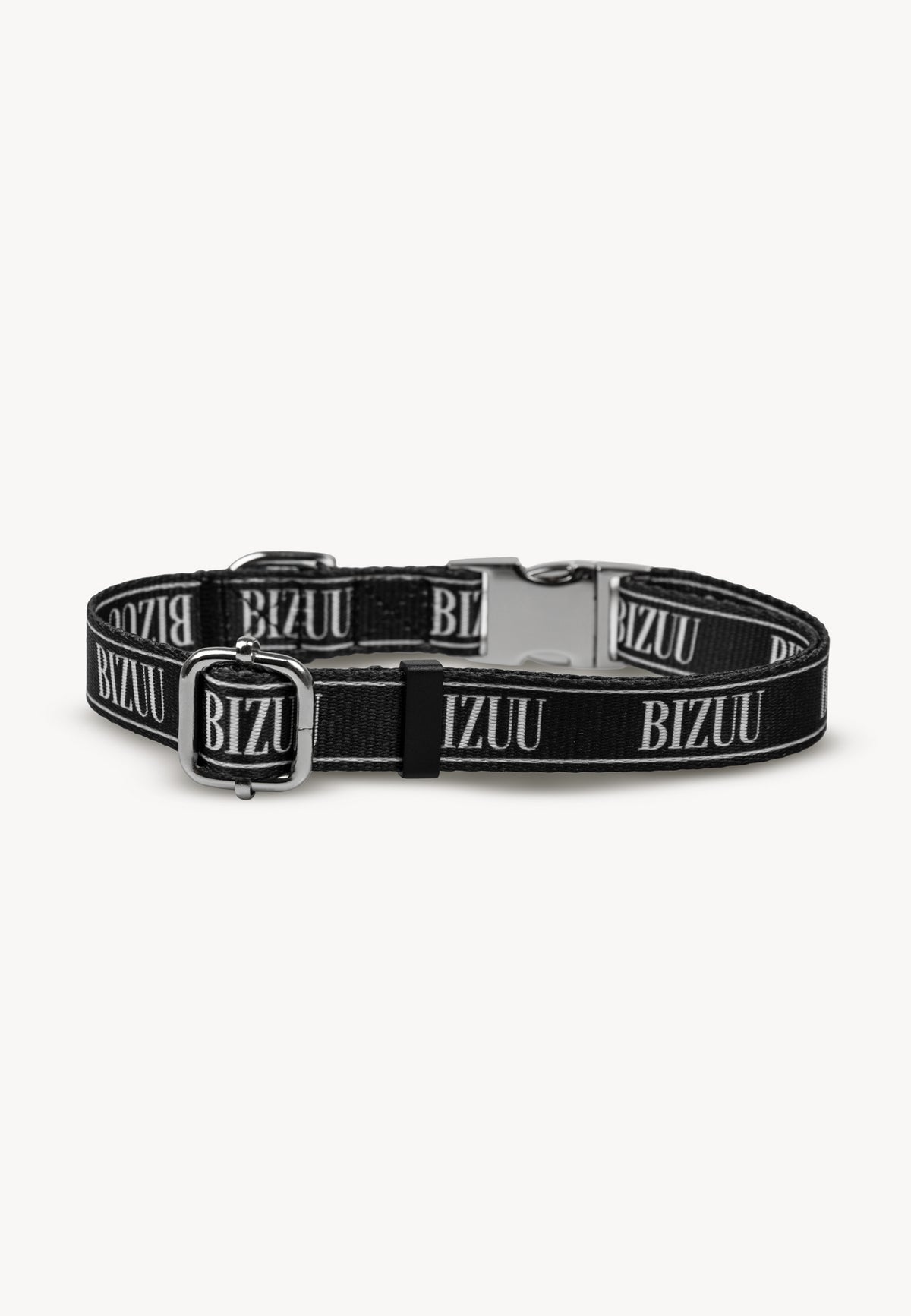 Black collar with white Bizuu logo shown from the other side.