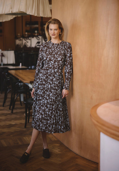 NYLA brown midi dress with pleated hem