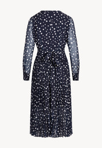 Navy polka dot dress with a pleated hem – NYLA