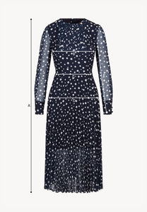 Navy polka dot dress with a pleated hem – NYLA